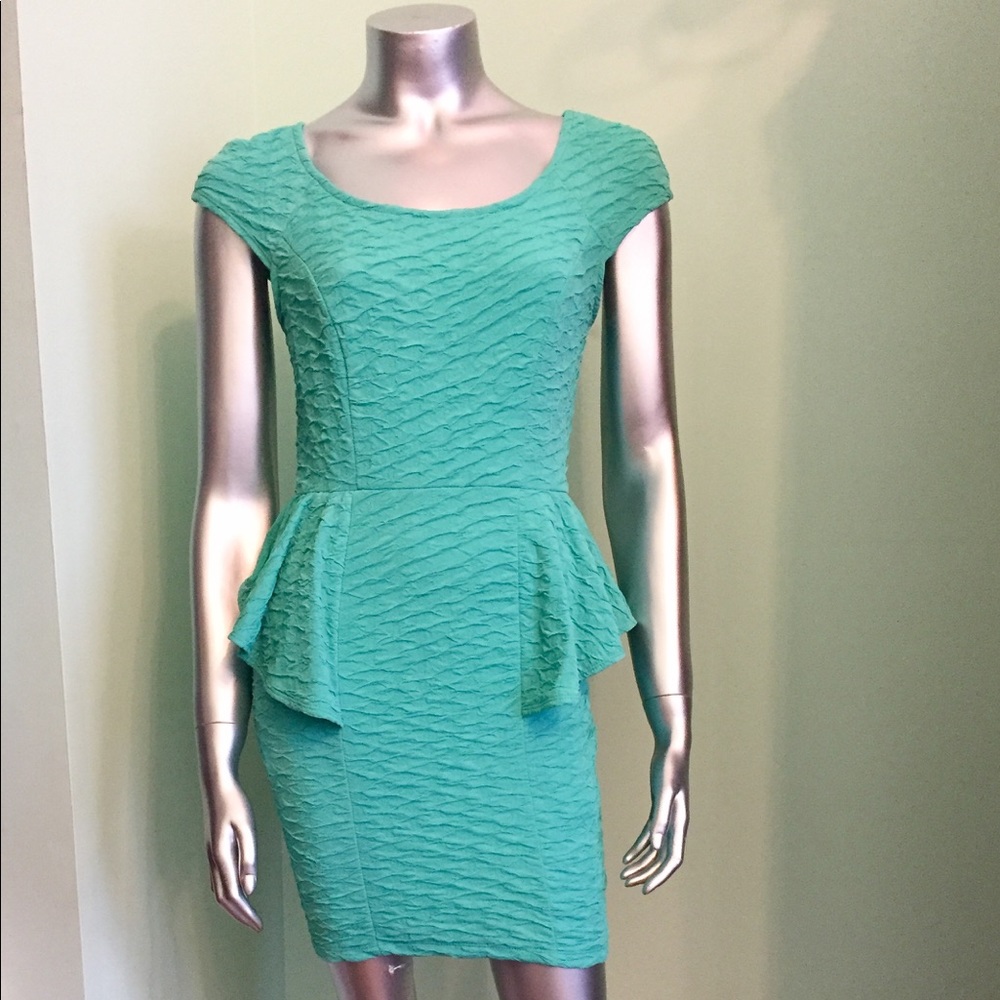 Aqua textured knit peplum dress